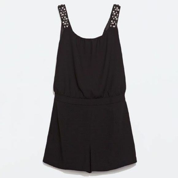 Zara Black Embellished Strap Romper - Picture 6 of 13